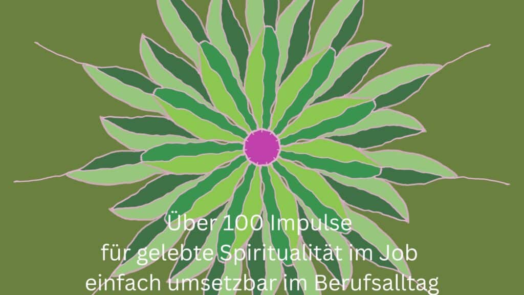 Über 100 Impulse als Text auf grünem Blütenmandala