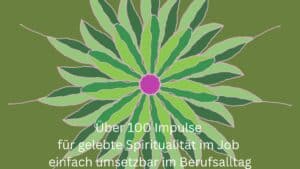 Über 100 Impulse als Text auf grünem Blütenmandala