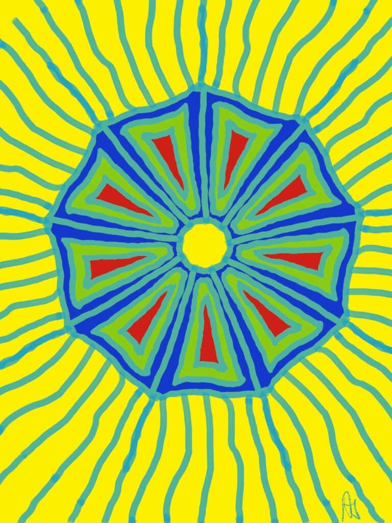 Mandala in Blau Gelb – Online-Resonanzarbeit