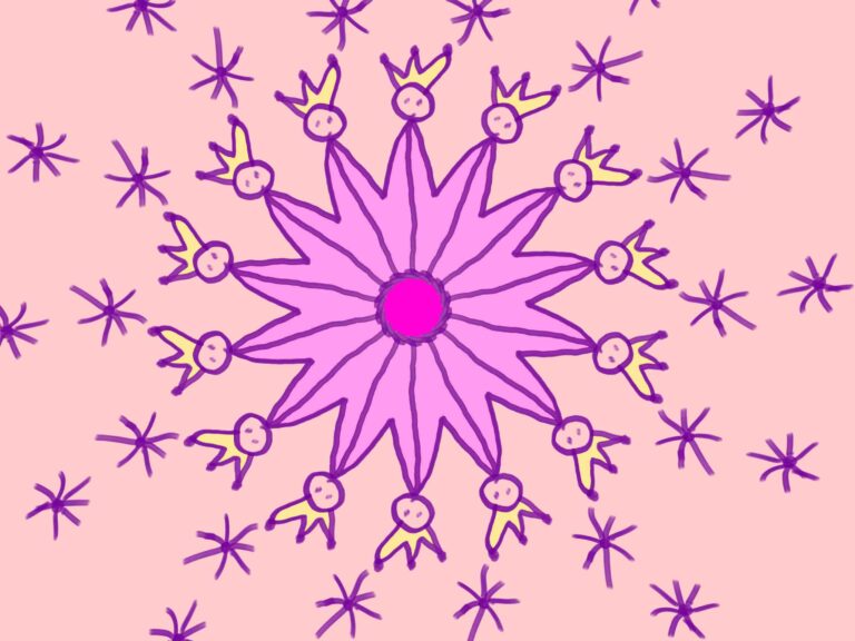 Rosa Mandala mit kleinen Königinnen – Symbol für Wärme, Würde und stille Ausstrahlung.