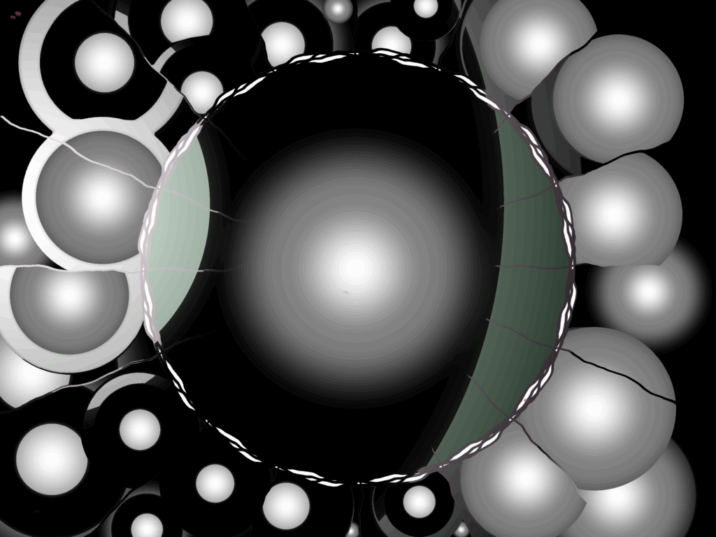 Schwarz-silbernes Mandala mit mehreren Kugeln in verschiedenen Größen – symbolisiert Ebenen und Ordnungen in der Kommunikation.