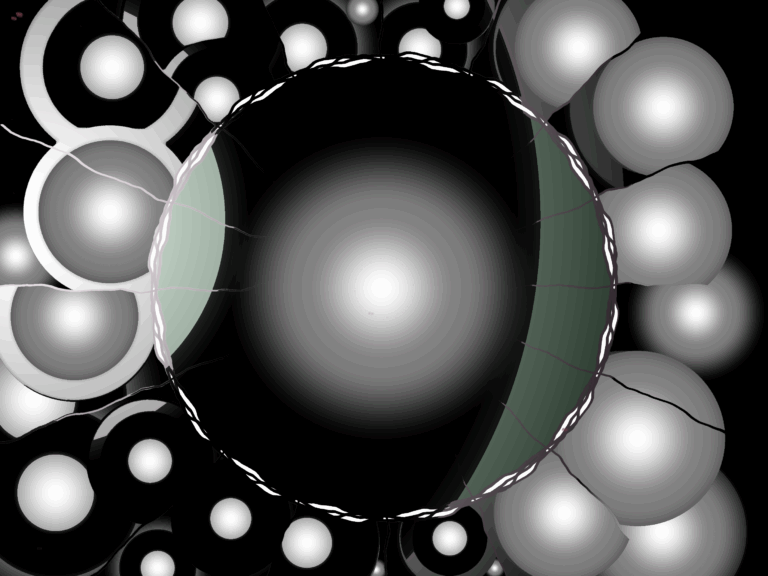 Schwarz-silbernes Mandala mit mehreren Kugeln in verschiedenen Größen – symbolisiert Ebenen und Ordnungen in der Kommunikation.